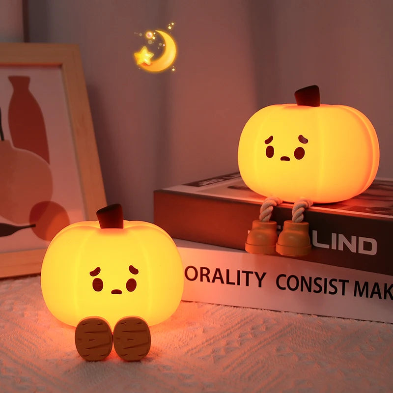 Cute Pumpkin Night light - LED, Silicone, Dimmable, Rechargeable, Perfect for Halloween Decor & Office Desk