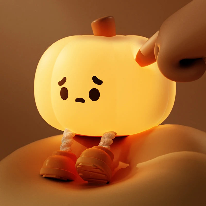 Cute Pumpkin Night light - LED, Silicone, Dimmable, Rechargeable, Perfect for Halloween Decor & Office Desk