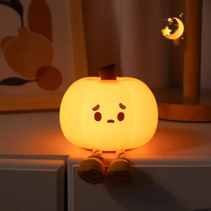 Cute Pumpkin Night light - LED, Silicone, Dimmable, Rechargeable, Perfect for Halloween Decor & Office Desk