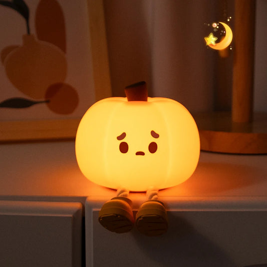Cute Pumpkin Night light - LED, Silicone, Dimmable, Rechargeable, Perfect for Halloween Decor & Office Desk